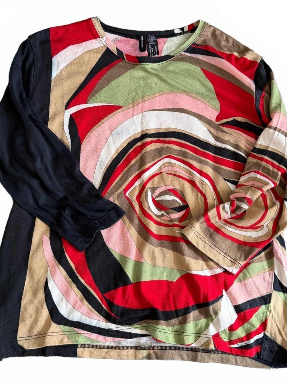 Vintage Lynn Ritchie Size Large Multicolor Abstract Rose Print Long Sleeve Top